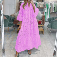 Xxs-3xl abito vuoto in forma sciolta per donne estate eleganti ricami vintage solidi abbracci casual manica di bagliori a v-collo