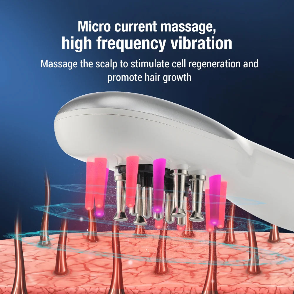Pente massageador elétrico para couro cabeludo, ems, luz led, massageador de cabeça com aplicador de óleo de cabelo para couro cabeludo, relaxamento, crescimento do cabelo, adequado para todos os penteados