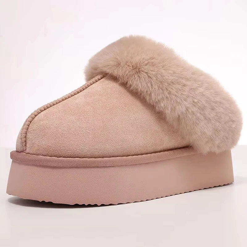 Slippers de plate-forme Funke Fluffy chaude - en daim doux, semelle Antisiskid et mousse à mémoire