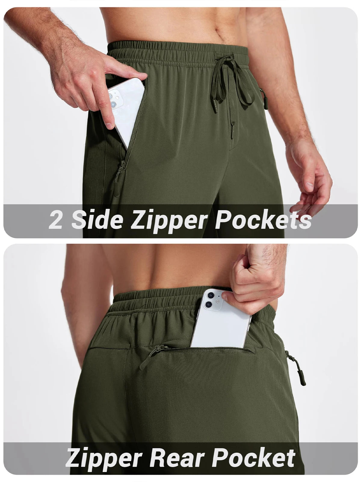 MIAMI MAG-Herren-Sportbekleidungshose, leichte, schnell trocknende Laufhose, Reißverschlusstaschen, sportliche Trainingshose, Jogger, Herren-Jogginghose