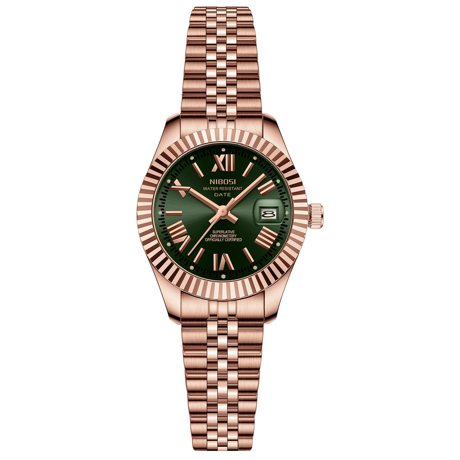 Reloj de mujeres de acero inoxidable impermeable de Miami Express-Dial luminoso, pantalla de fecha, movimiento de cuarzo