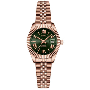 Reloj de mujeres de acero inoxidable impermeable de Miami Express-Dial luminoso, pantalla de fecha, movimiento de cuarzo