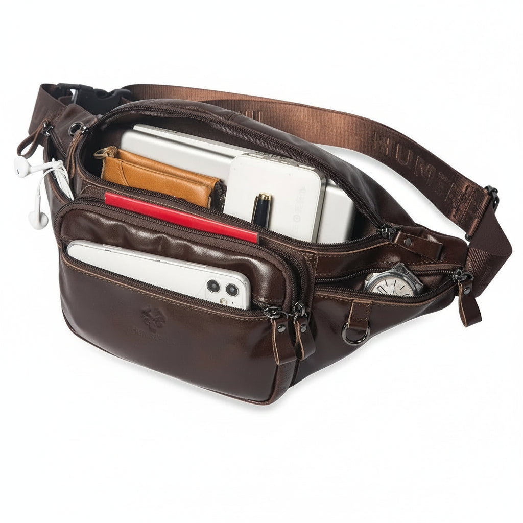 Midjeväska i äkta läder Casual Crossbody