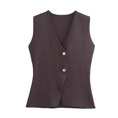 Kvinders strikket nederdelsæt – V-hals ærmeløs smal vest & Patchwork Løs nederdel | Casual & High Street Fashion
