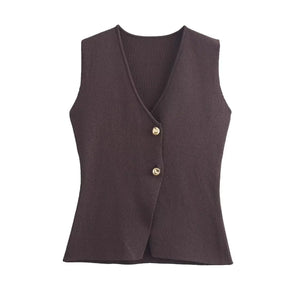 Women’s Knitted Skirt Set – V-neck Sleeveless Slim Vest & Patchwork Loose Skirt | Casual & High Street Fashion