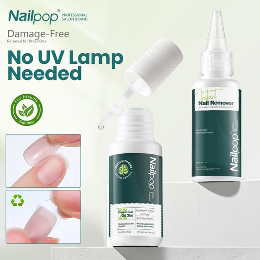 Nailpop Super Strong X Nail Glue 6ml Hypoallergenic Fast Drying No Damage Formula with Instant Remover 30ml for Press On Nails