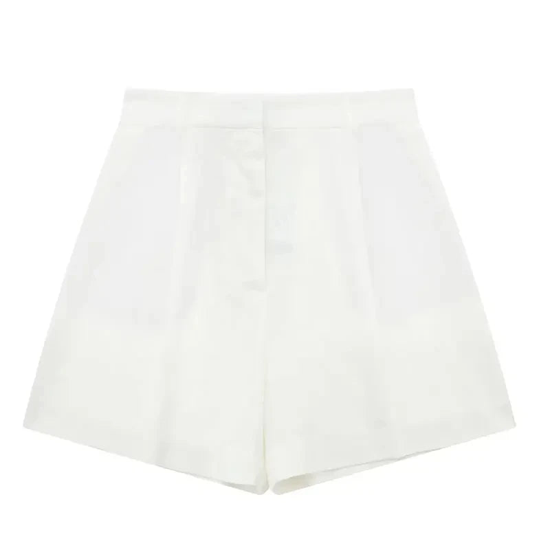 Women’s Linen Vest Shorts Set – V Neck Chic Summer Casual  Office Outfit