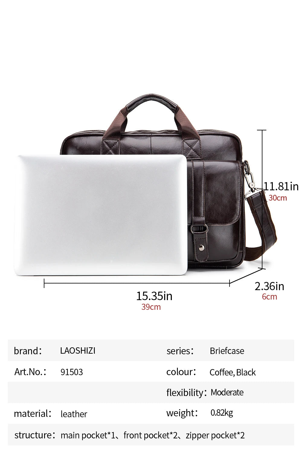 Genuine leather Unisex briefcase with double front pockets, large capacity computer bag, diagonal cross handbag  - Free Shipping to Europe