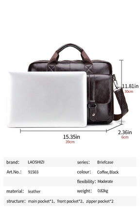 Genuine leather Unisex briefcase with double front pockets, large capacity computer bag, diagonal cross handbag  - Free Shipping to Europe