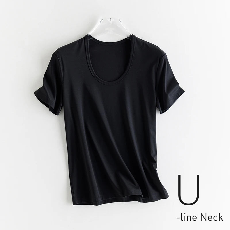 T-shirt en soie et en coton mercerisé - Expérience de douceur soyeuse et de style sophistiqué - disponible en V et cou rond