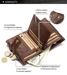 Design de Miami - Humer ™ Retro Wallet Unisex RFID - Anti -theft - anti -pickpocket -genuine cuero de cuero con cremallera soporte de monedas de monedas de monedas de monedas