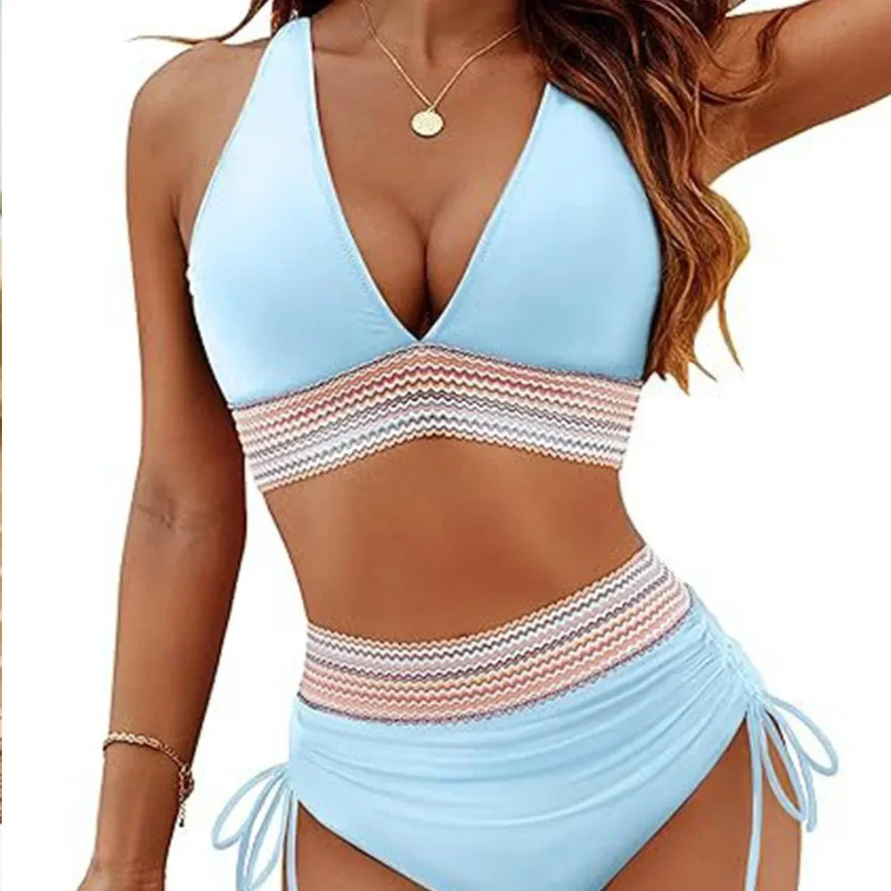 Colora solido Colorale Bikini Set di moda High Waist High Patchwork Swimwear Women Swimsuit Women Women