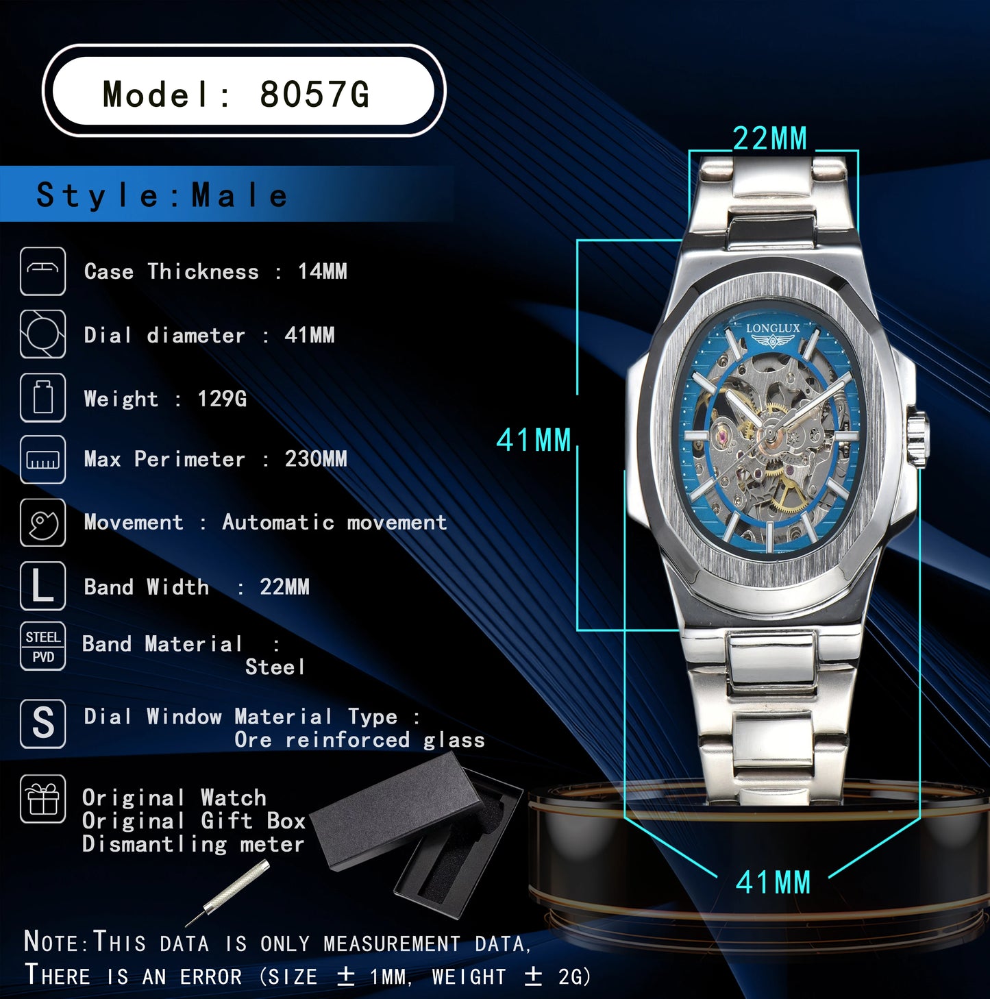 MIAMI DESIGN -LONGLUX™ Herre automatisk mekanisk ur luksus ure vandtæt skelet ur i rustfrit stål