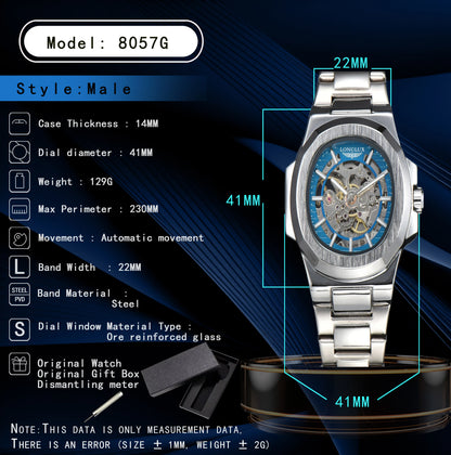 MIAMI DESIGN -LONGLUX™ Herre automatisk mekanisk ur luksus ure vandtæt skelet ur i rustfrit stål