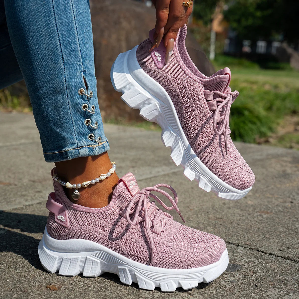 Dames Spring gebreide schoenen Lichtgewicht Ademend Mom Shoes Plus Size Comfort Niet-slip Casual Flat Sole Slip-on