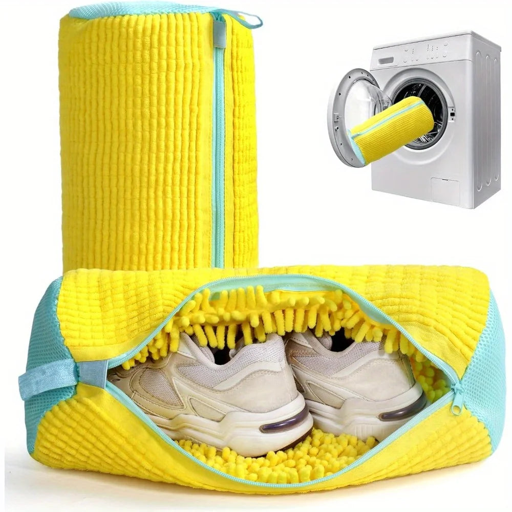 Shoe Washing Machine Bag for All Shoe Types-Yellow with Blue Zipper,Ideal for Sneakers and Casual Shoes,Laundry Wash Bag