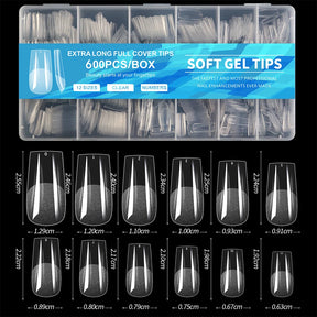 600 PCS GEL SOFT X PIBLES DE NOUVELLES FOURNES, COUVERTURE FULLE FAUX TEPPORTS NOIDS POUR GEL Nails en acrylique, Amande Nail Amande Extra Amande Medium carré