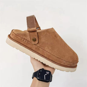 Women's Suede Gold Clog Platform Back Strap Clogs – Large Size, Casual Autumn Design