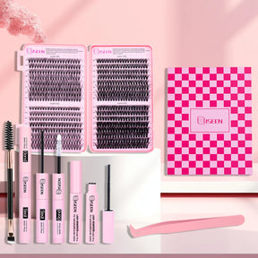 Iseen DIY segmentée fausses de cils ensemble de cils de grande capacité livre de cils en cluster avec de la colle, retirer la colle, twezeer, pinceau