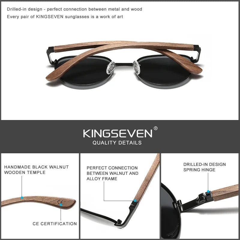 Occhiali da sole - Occhiali da sole in legno di noce realizzati a mano - Design unisex con lenti a specchio polarizzate e protezione UV400