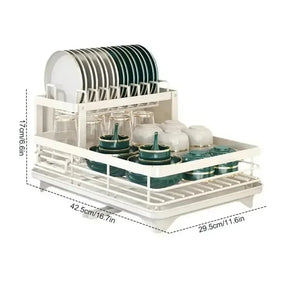 Adjustable Dish Drying Rack & Drainboard Organizer for Kitchen Plates, Over Sink Countertop, Cutlery Storage with Drain Rac