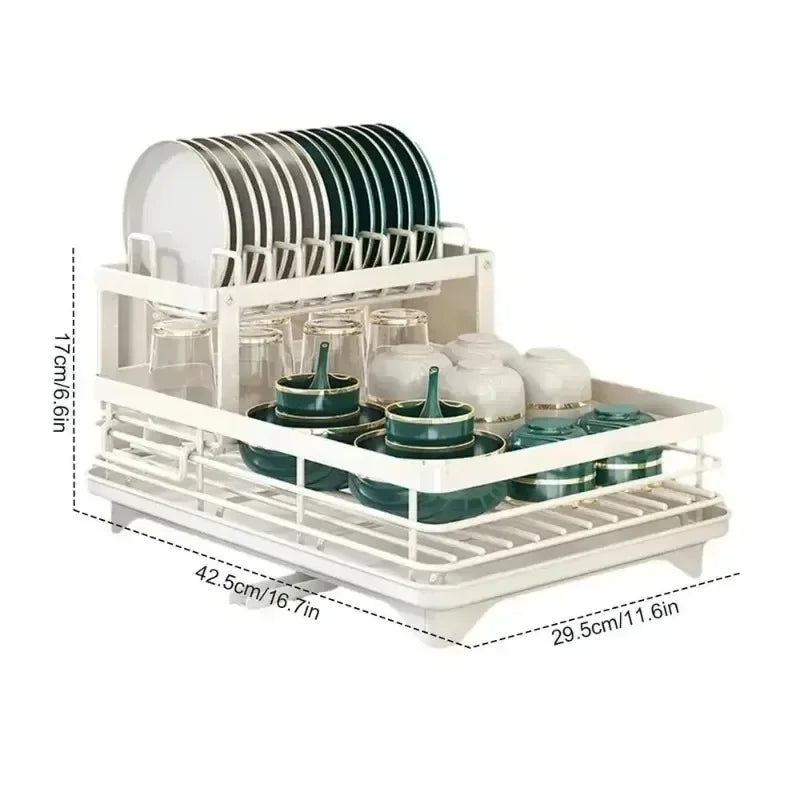 Adjustable Dish Drying Rack & Drainboard Organizer for Kitchen Plates, Over Sink Countertop, Cutlery Storage with Drain Rac