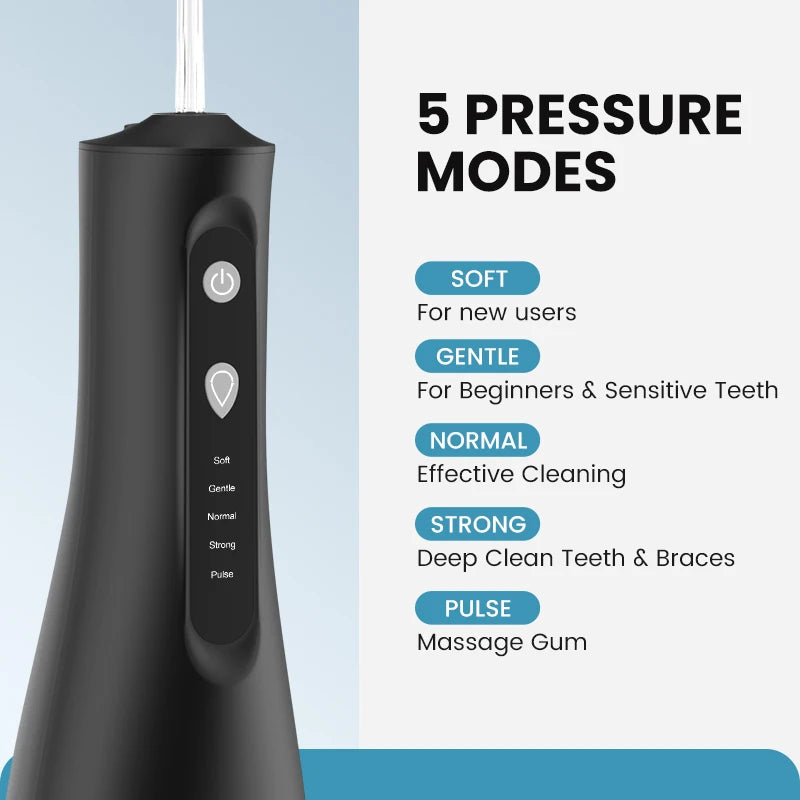 Water Flosser Cordless Oral Irrigator for Teeth Cleaning Denture Brushes for Home Travel 5 Dental Tips IPX7 Portable