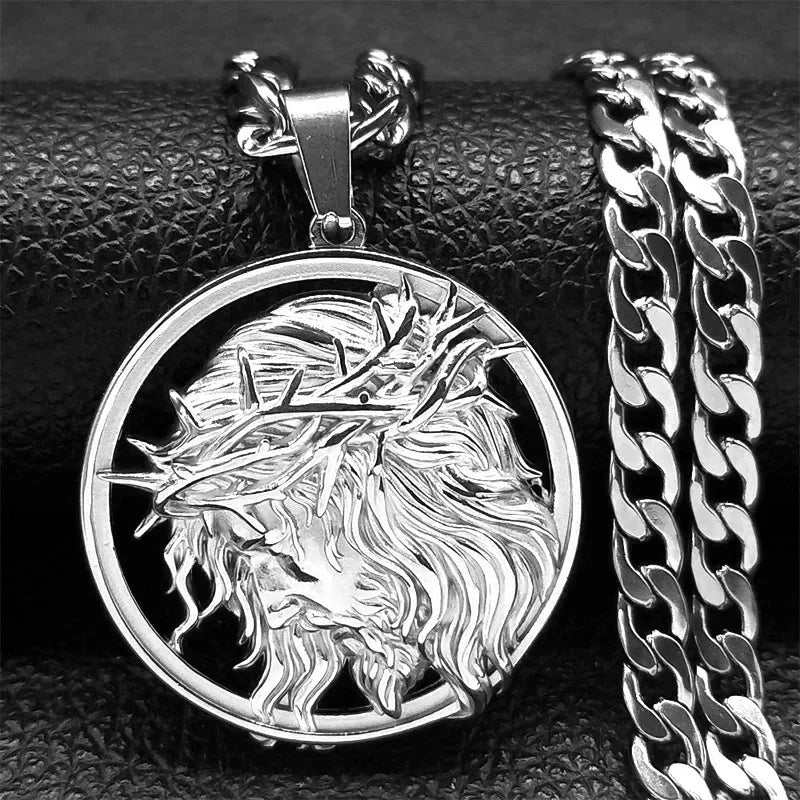 Jesus Crown of Thorns Necklace – Gold Stainless Steel Crucifix Chain Jewelry