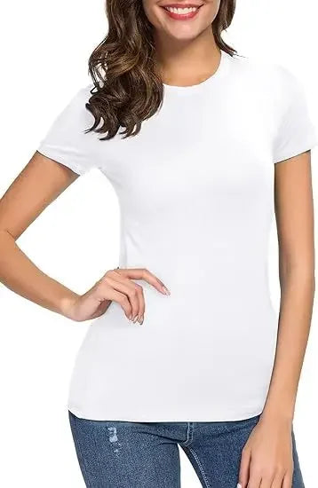Camiseta básica feminina Slim Fit – Mangas curtas & Pescoço redondo