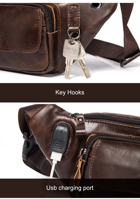 100% Genuine Leather Chest Bag unisex High-Capacity With Durable USB Charging Crossbody Bag - Free Shipping to Europe