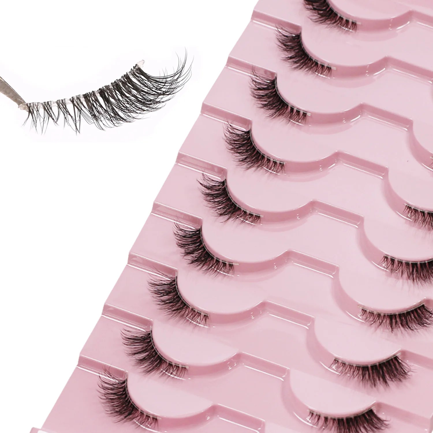 Half Eyelashes – 10 Pairs Natural Wispy Cat Eye Lashes, 10mm Thick & Lightweight Short False Lashes