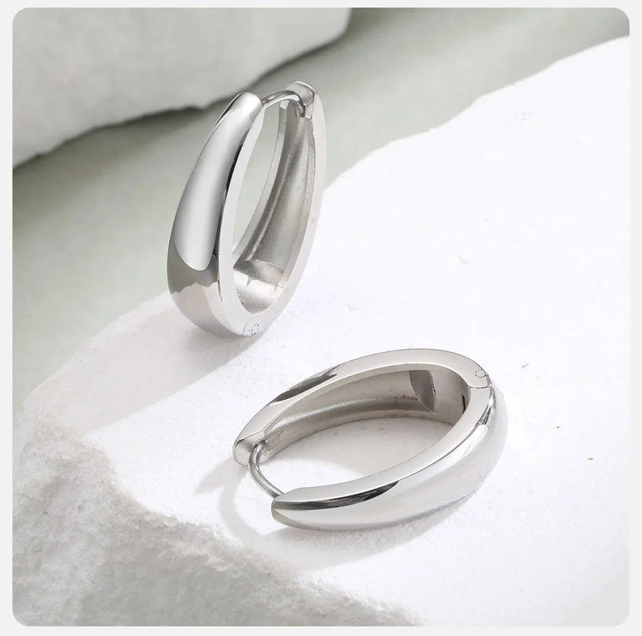 Brincos de argola de aço inoxidável simples para mulheres meninas, brinco de círculo grande cor prata dourada, joias delicadas da moda, presentes
