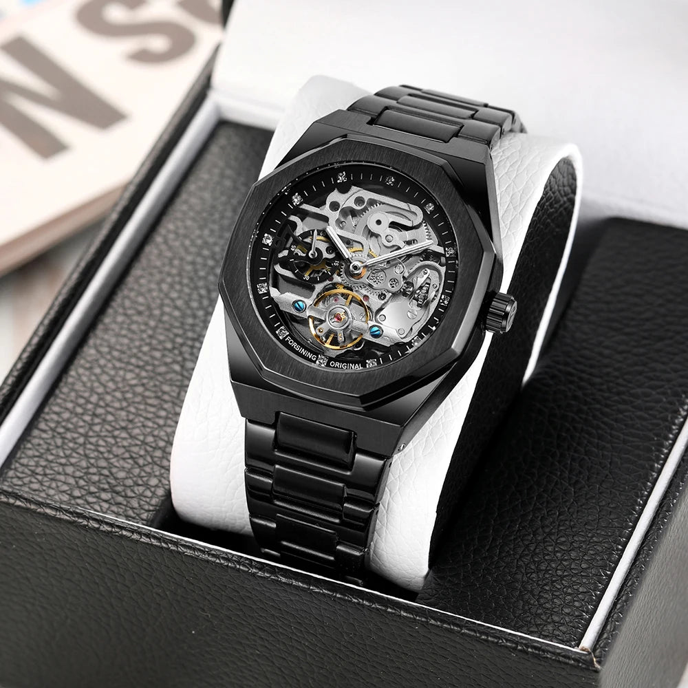 MIAMI DESIGN-Reloj Automático plateado para hombre, esfera de diamante 3D, Tourbillon Irregular, relojes de pulsera mecánicos con esqueleto, reloj con manecillas luminosas