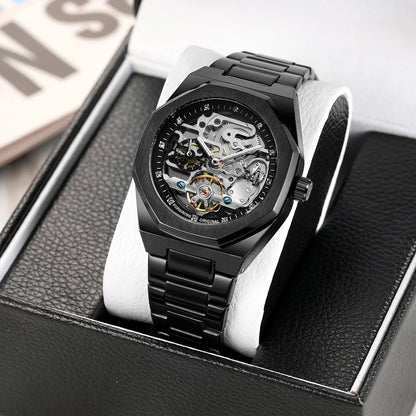 MIAMI DESIGN-Reloj Automático plateado para hombre, esfera de diamante 3D, Tourbillon Irregular, relojes de pulsera mecánicos con esqueleto, reloj con manecillas luminosas