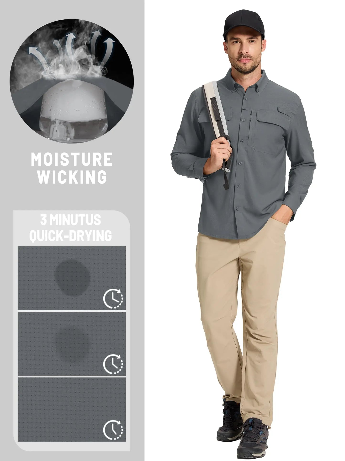 Camisa masculina de manga comprida de secagem rápida MIAMI TAC – proteção solar UPF 50+, malha respirável & Desempenho ao ar livre