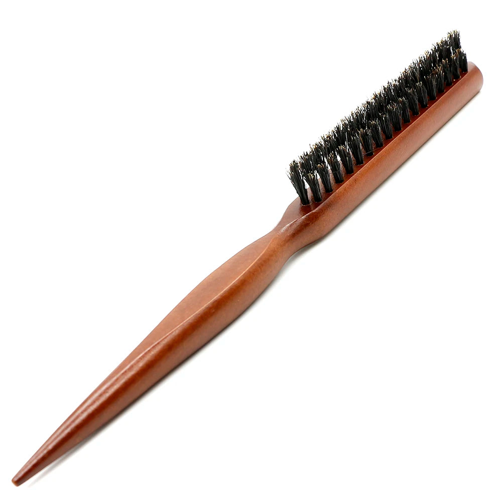 Natural Boar Bristle Sponge Hair Comb – Anti-Static Wooden Handle Brush for Hairdresser, Scalp Massage Styling Tool
