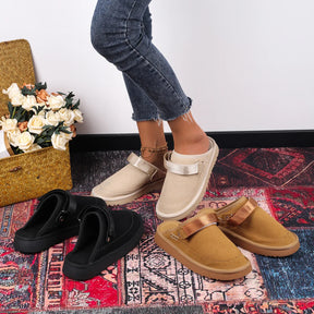 Women's Suede Gold Clog Platform Back Strap Clogs – Large Size, Casual Autumn Design