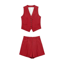 Women’s Linen Vest Shorts Set – V Neck Chic Summer Casual  Office Outfit