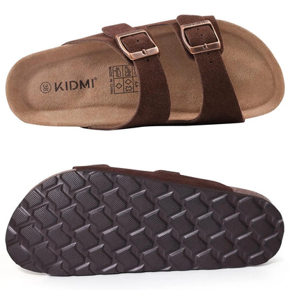 Klassiska unisex korksandaler rutschkanor i ko mocka med valvstöd Anti-halk unisex tofflor med justerbart spänne
