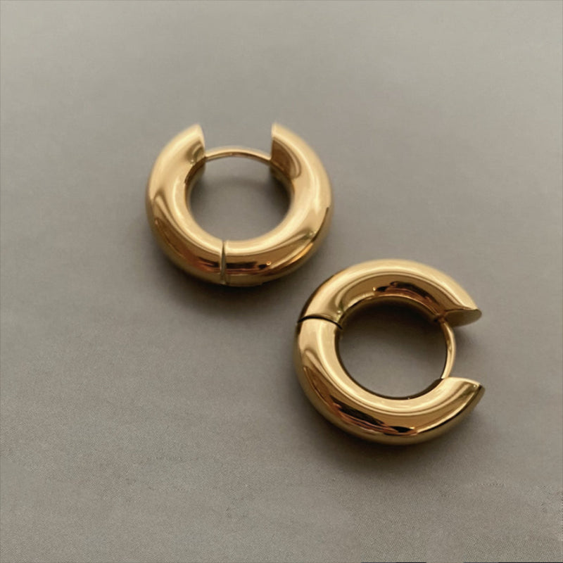 Women's Stainless Steel Hoop Earrings – Smooth, Chunky Round Huggie Jewelry - 20mm
