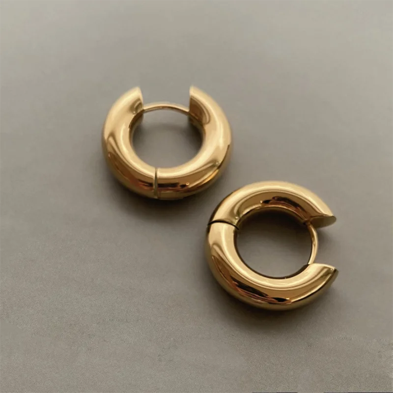 Women's Stainless Steel Hoop Earrings – Smooth, Chunky Round Huggie Jewelry - 20mm