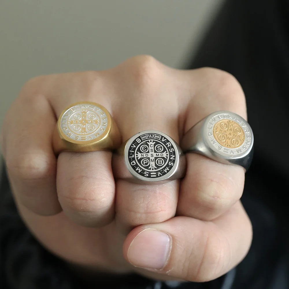 St. Benedict Cross Titanium Steel Ring – Christian Religious Jewelry Unisex