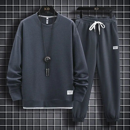 Conjunto Waffle Lounge Masculino – Moletom Casual de 2 Peças & Calças