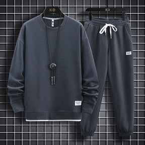 Set di waffle lounge da uomo-felpa e pantaloni casual di 2 pezzi