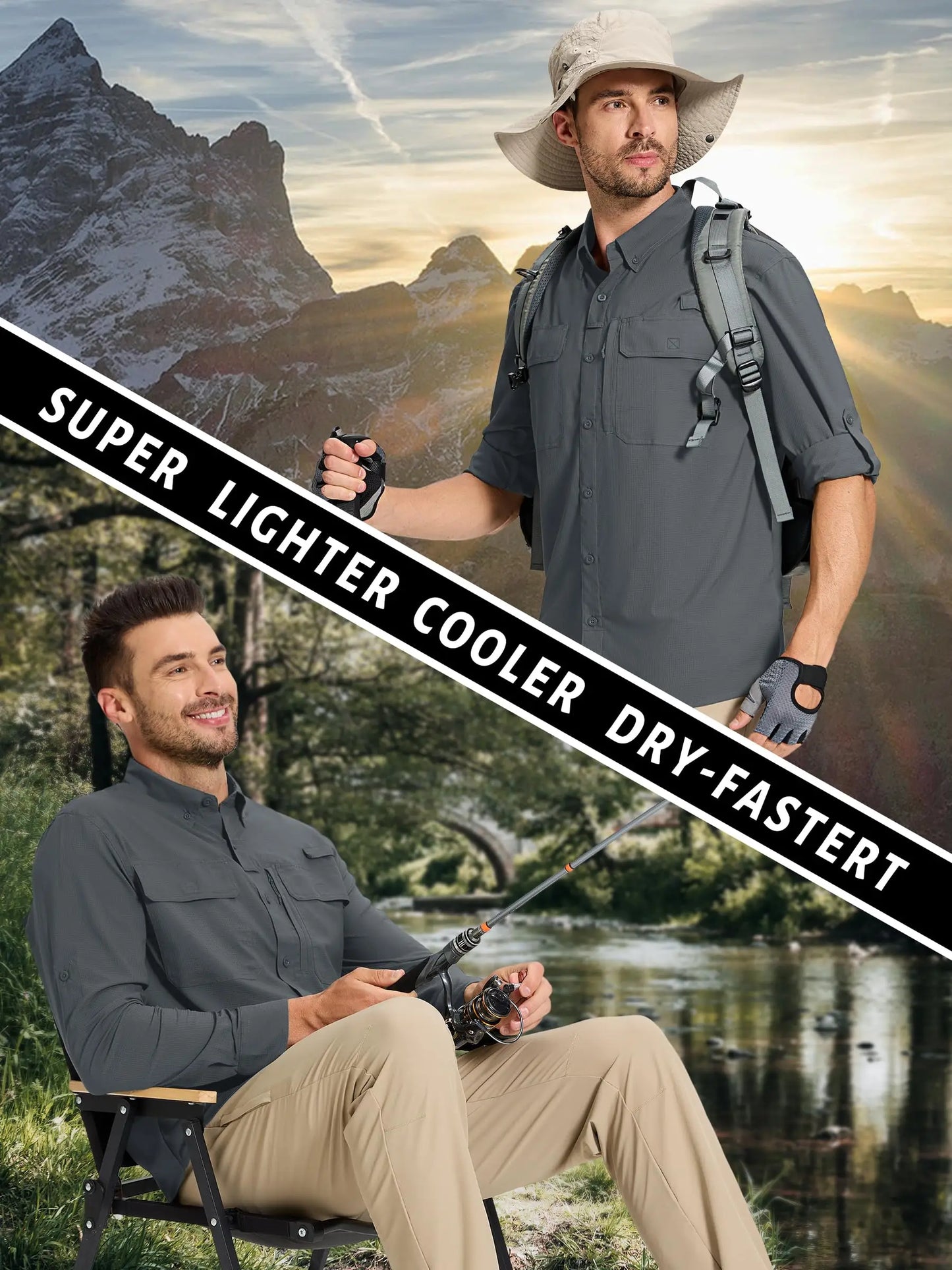 Camisa masculina de manga comprida de secagem rápida MIAMI TAC – proteção solar UPF 50+, malha respirável & Desempenho ao ar livre