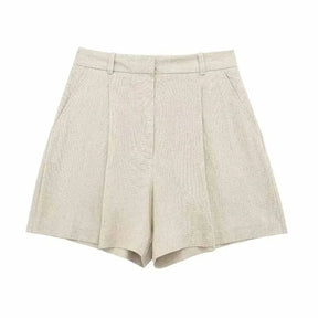 Women’s Linen Vest Shorts Set – V Neck Chic Summer Casual  Office Outfit