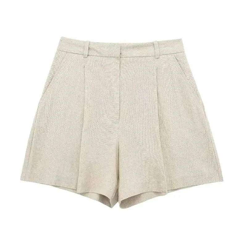 Women’s Linen Vest Shorts Set – V Neck Chic Summer Casual  Office Outfit