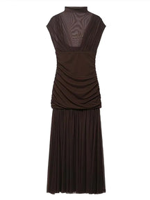Gauze Wrinkle Splicing Long Dresses for Women Summer Backless Sexy Dress New Fashion Female Elegant Party Dresses