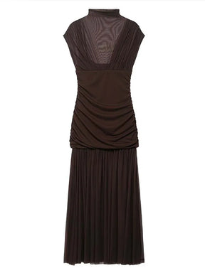 Gauze Wrinkle Splicing Long Dresses for Women Summer Backless Sexy Dress New Fashion Female Elegant Party Dresses