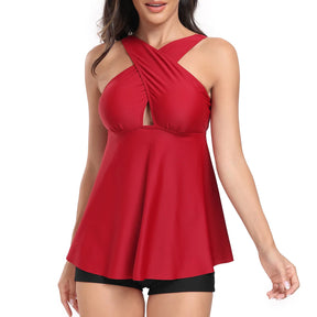 Femmes de maillots de bain solides Cross Cross Tankini Set Hollow Push Up Lady Swimsuit High Waist Beach Bath Suit